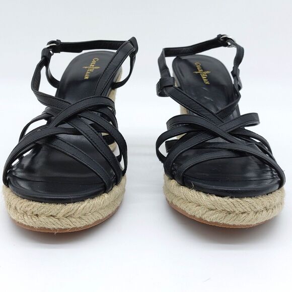 Cole Haan Womens Meadow Sandals Size 9B Black Strappy Slingback Wedge Espadrille - Picture 9 of 10